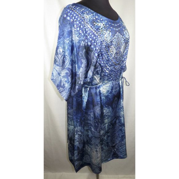Avenue Blue Floral Beaded Tie Dye/Ombre Kaftan Style Dress, Plus Size 22-24 - Picture 5 of 8